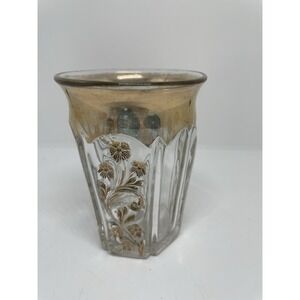 Cut Glass Small‎ Drinking Glass with Gold Trim and Vintage Floral Design